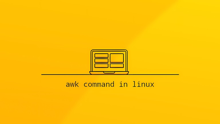 Laptop displaying tabular data above the text awk command in linux