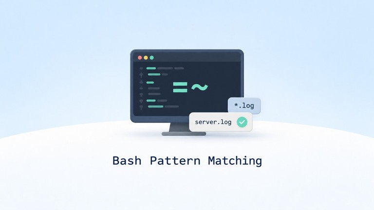 Bash terminal with the =~ operator, a *.log pattern, and a matching server.log filename