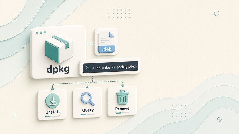 dpkg package management cards for installing, querying, and removing deb packages