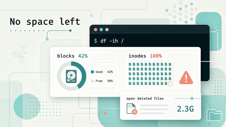 Linux disk block usage and exhausted inode diagnostic cards