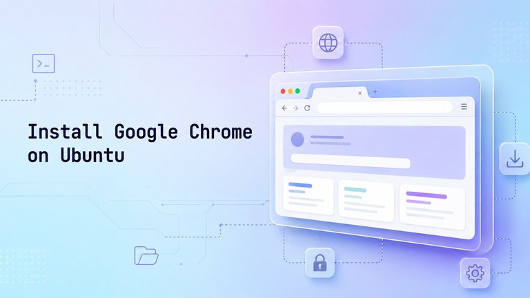 Browser window and download icons illustrating Google Chrome installation on Ubuntu 26.04