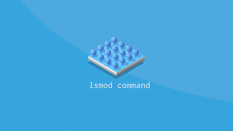Stylized grid of interconnected kernel modules above the text lsmod command