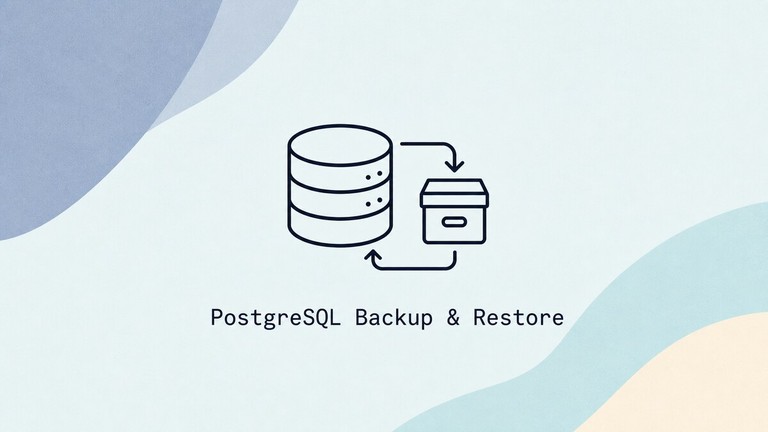 Database archive with bidirectional arrows illustrating PostgreSQL backup and restore